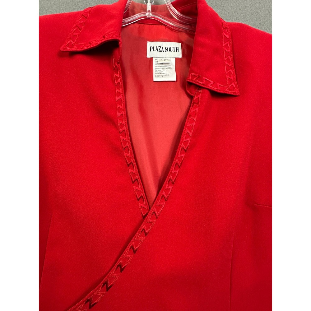 Plaza South Red Wrap Jacket Embroidered Trim Side Tie Blazer Size 8 0225445 - Picture 6 of 14